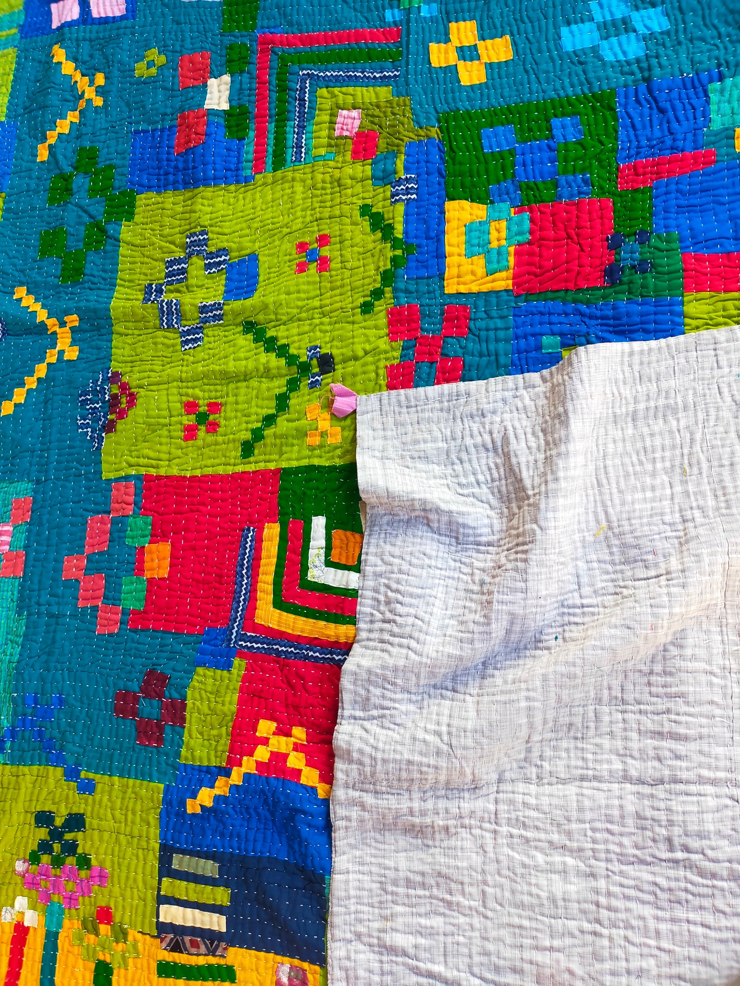 Siddi Kavand - Kantha Quilt - Double Quilt Or Throw, Made With Recycled Cotton Offcuts - Hand-Stitched By Women In Karnataka, India