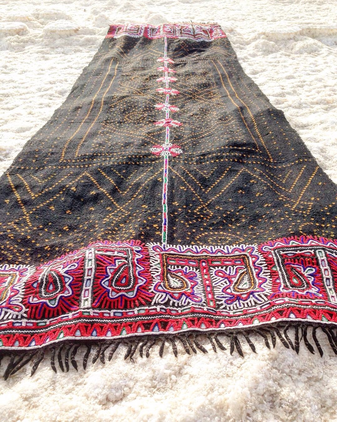 Vintage Wool Rabari Shawl/Throw With Hand Embroidery, Mirror Work and Tie Dye