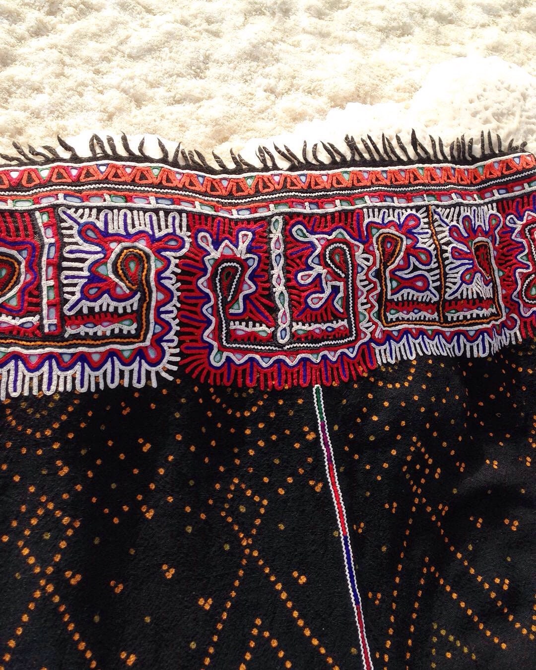 Vintage Wool Rabari Shawl/Throw With Hand Embroidery, Mirror Work and Tie Dye