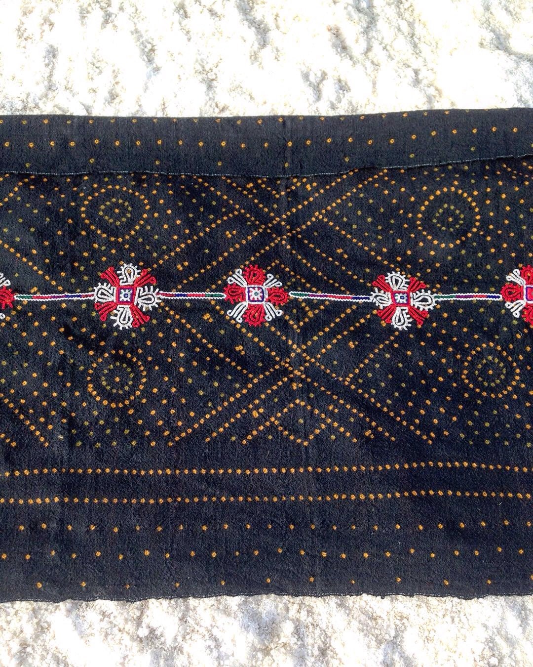 Vintage Wool Rabari Shawl/Throw With Hand Embroidery, Mirror Work and Tie Dye