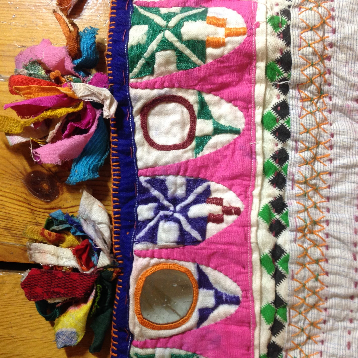 Antique Kutchi Dowry Bag/Cushion Cover With Applique. Mirror Work, Kantha and Hand Embroidery