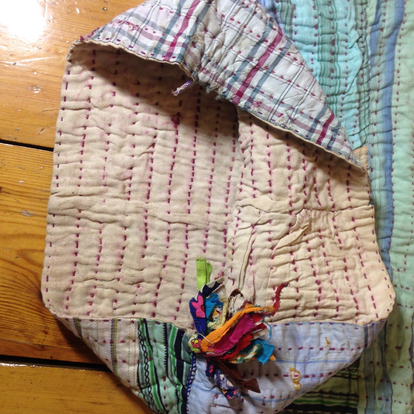 Antique Kutchi Dowry Bag/Cushion Cover With Applique. Mirror Work, Kantha and Hand Embroidery