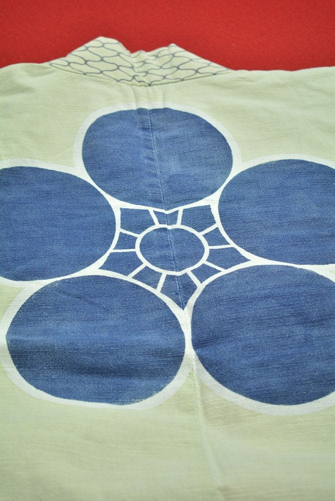Vintage Japanese Cotton Boro Kimono- Antique Happi Jacket, Kusakizome