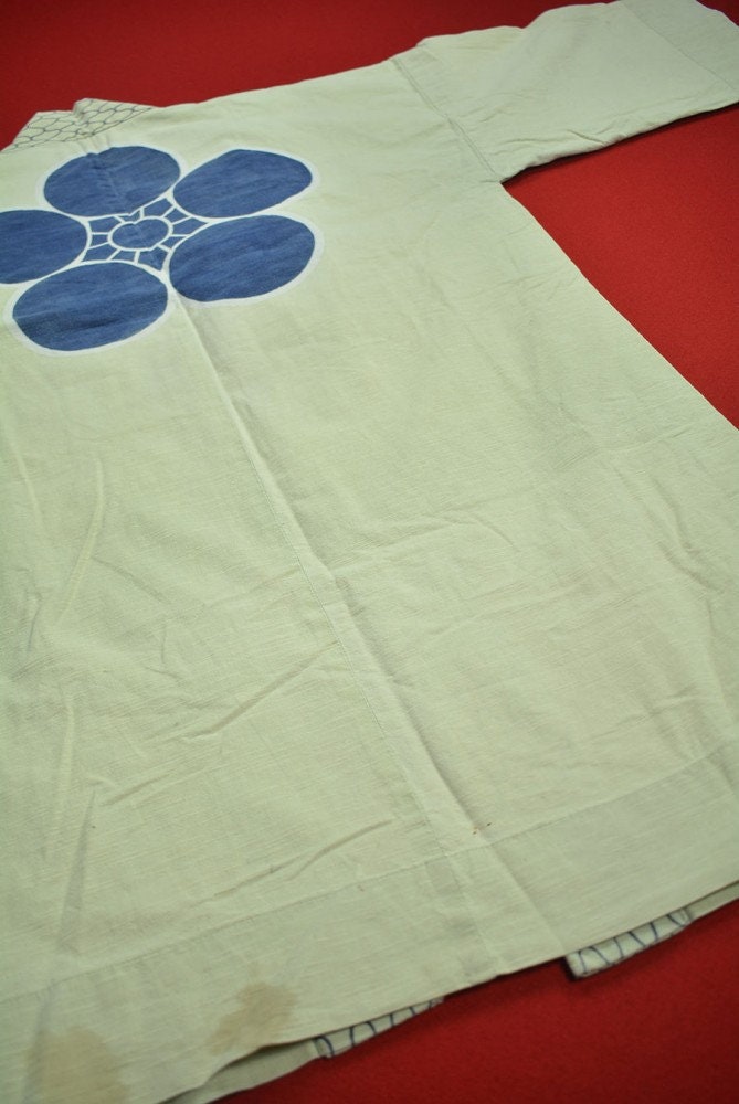 Vintage Japanese Cotton Boro Kimono- Antique Happi Jacket, Kusakizome