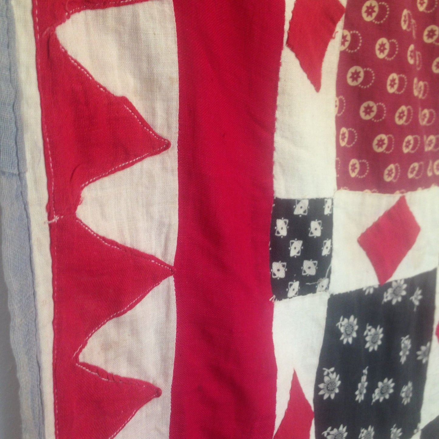 Antique Indian Patchwork Cotton Quilt With Applique