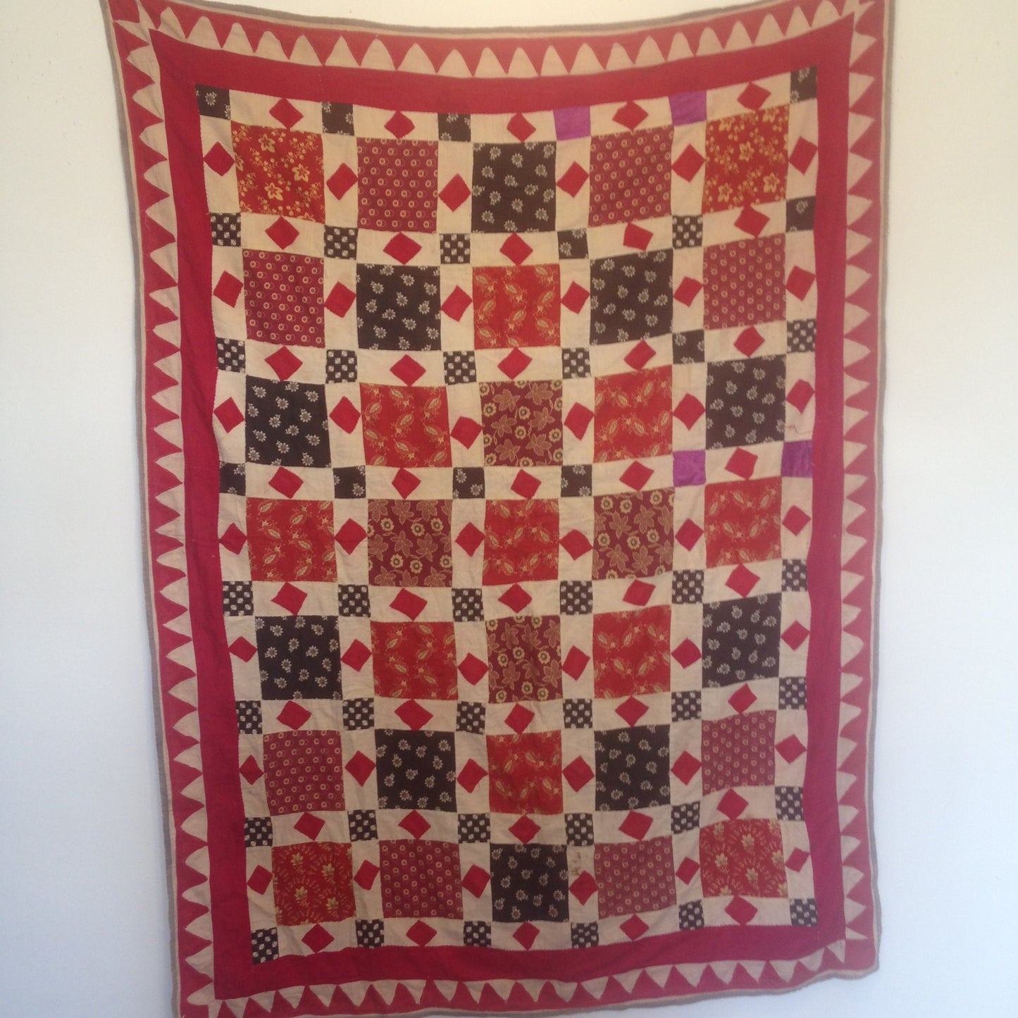 Antique Indian Patchwork Cotton Quilt With Applique