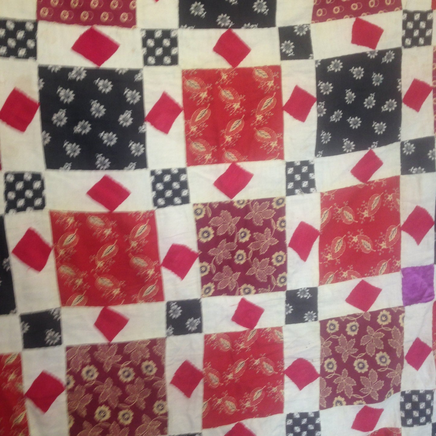 Antique Indian Patchwork Cotton Quilt With Applique