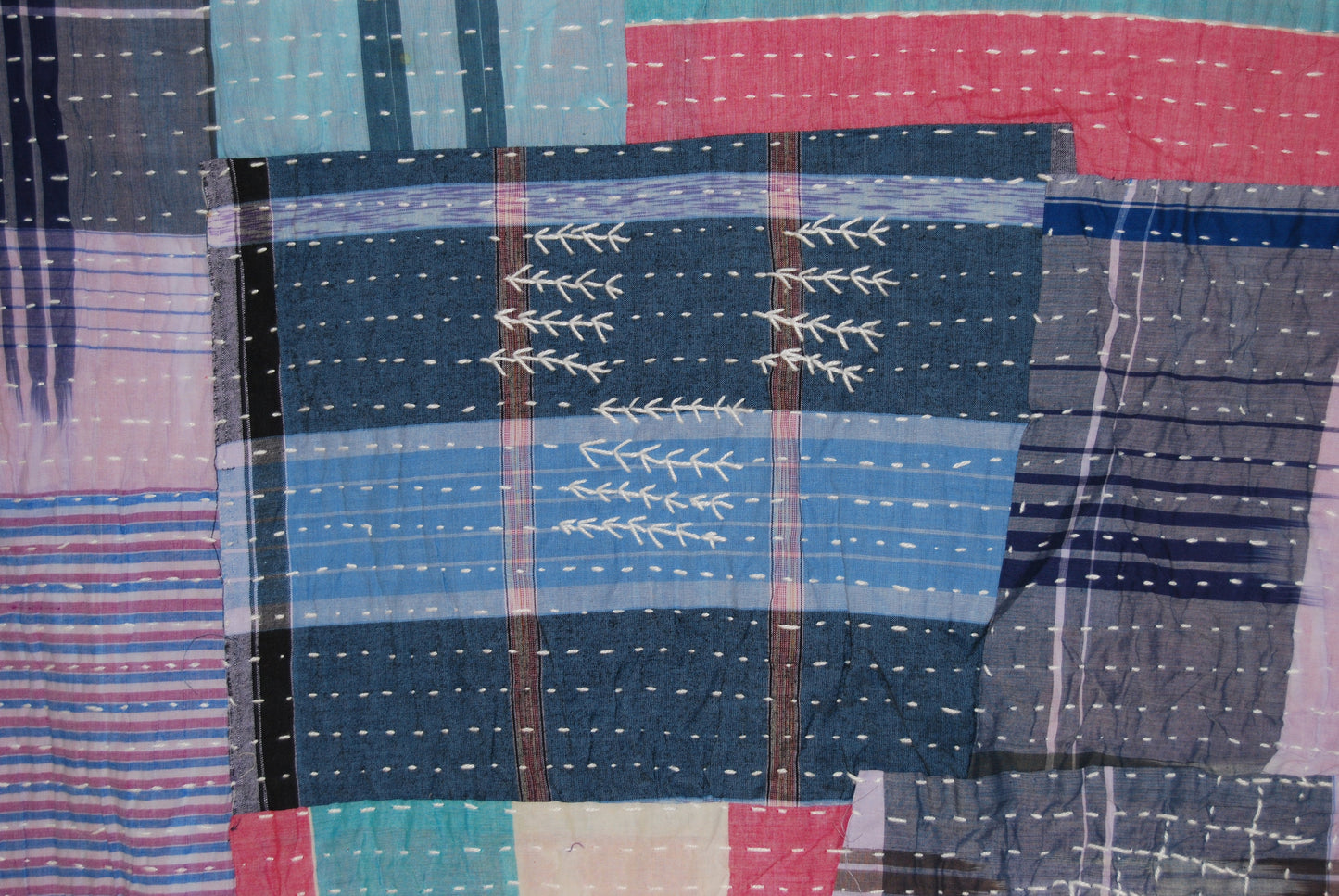 Hand Stitched Indian Kantha Siddi Quilt Made From Recycled Cotton Offcuts