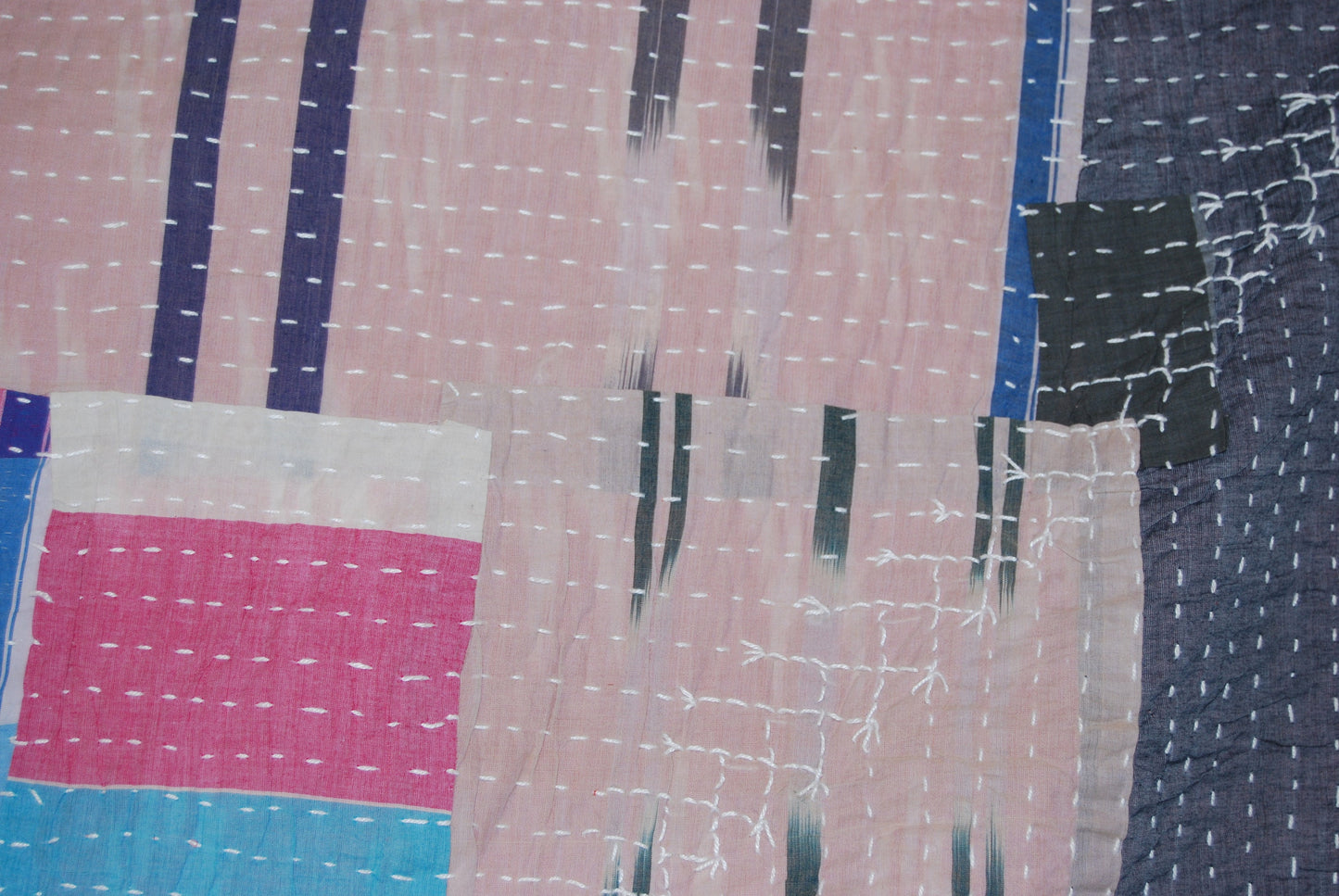 Hand Stitched Indian Kantha Siddi Quilt Made From Recycled Cotton Offcuts