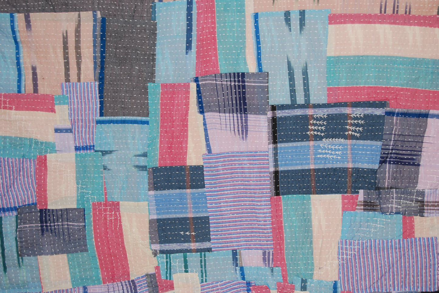 Hand Stitched Indian Kantha Siddi Quilt Made From Recycled Cotton Offcuts
