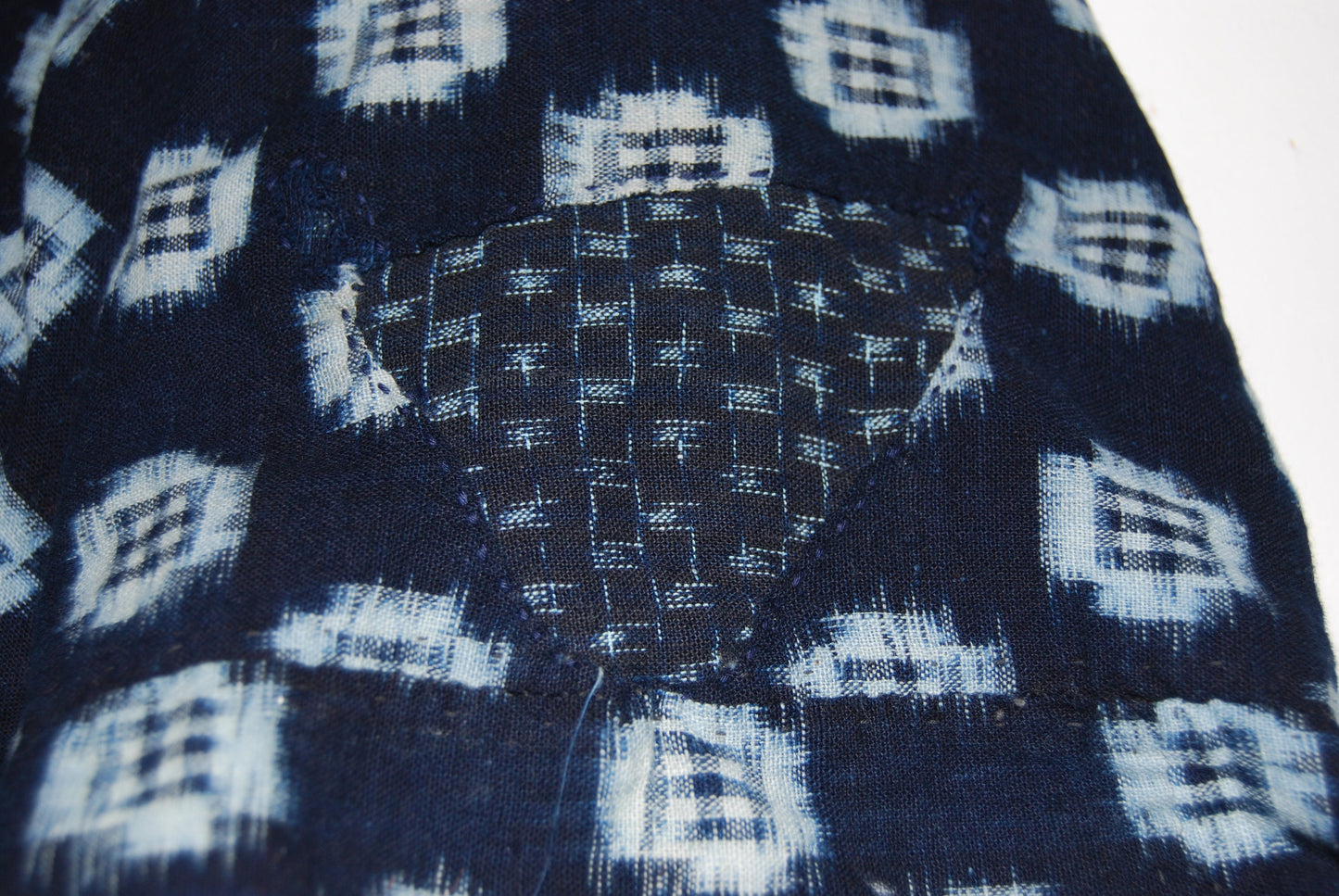 Vintage Indigo Ikat (Kasuri) Japanese Boro Noragi Kimono