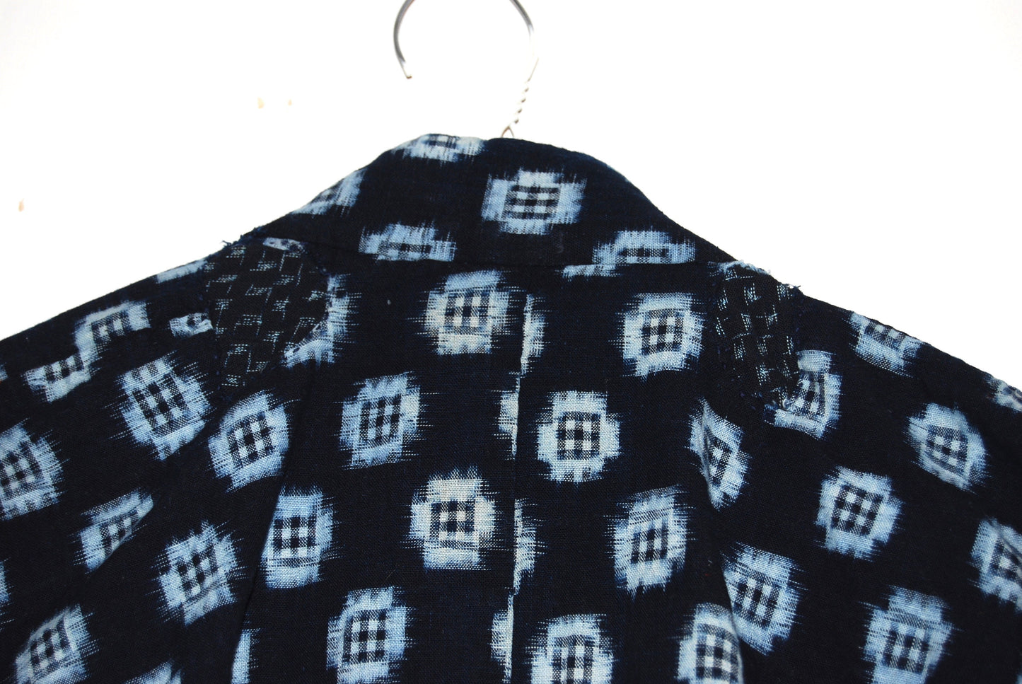 Vintage Indigo Ikat (Kasuri) Japanese Boro Noragi Kimono