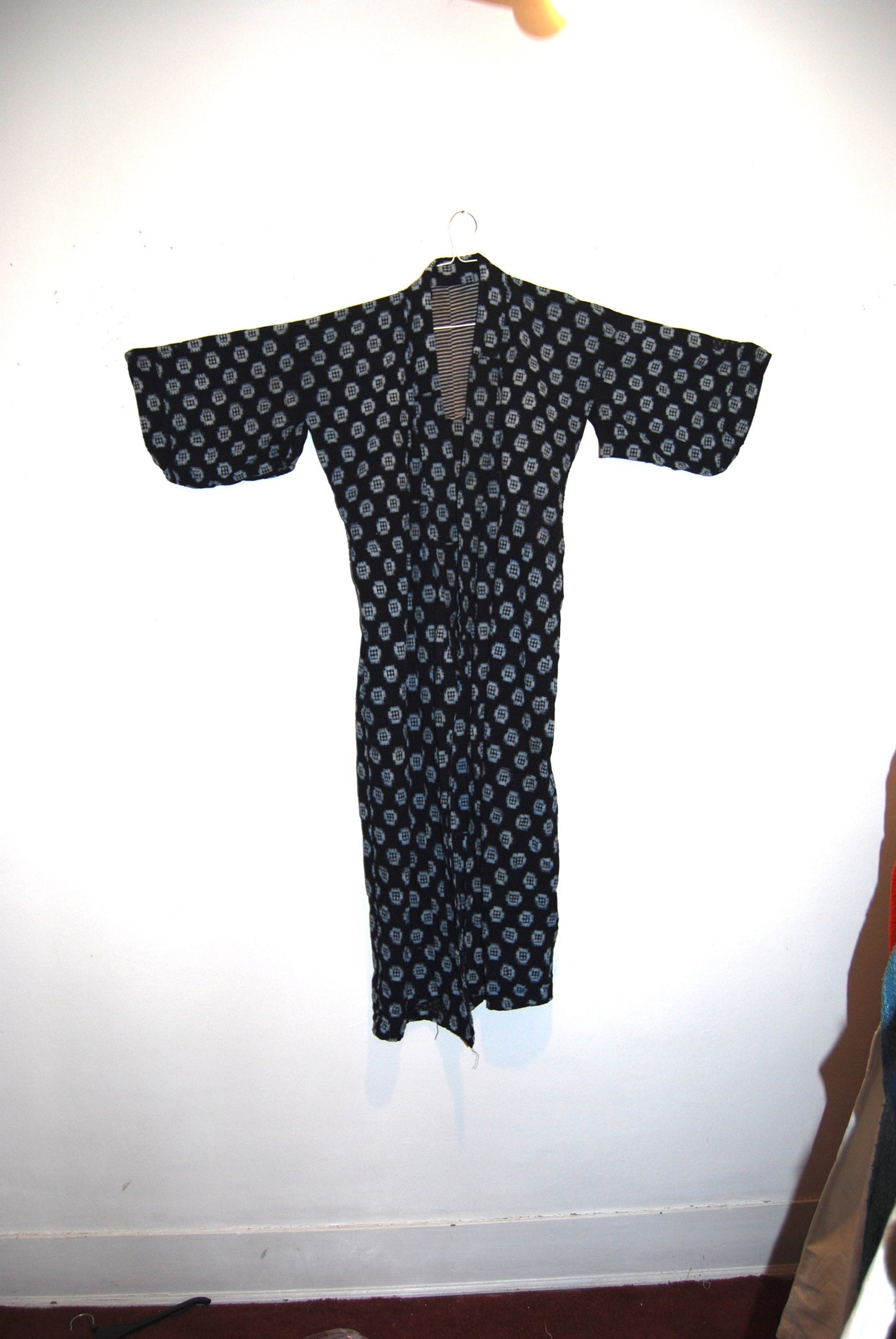 Vintage Indigo Ikat (Kasuri) Japanese Boro Noragi Kimono