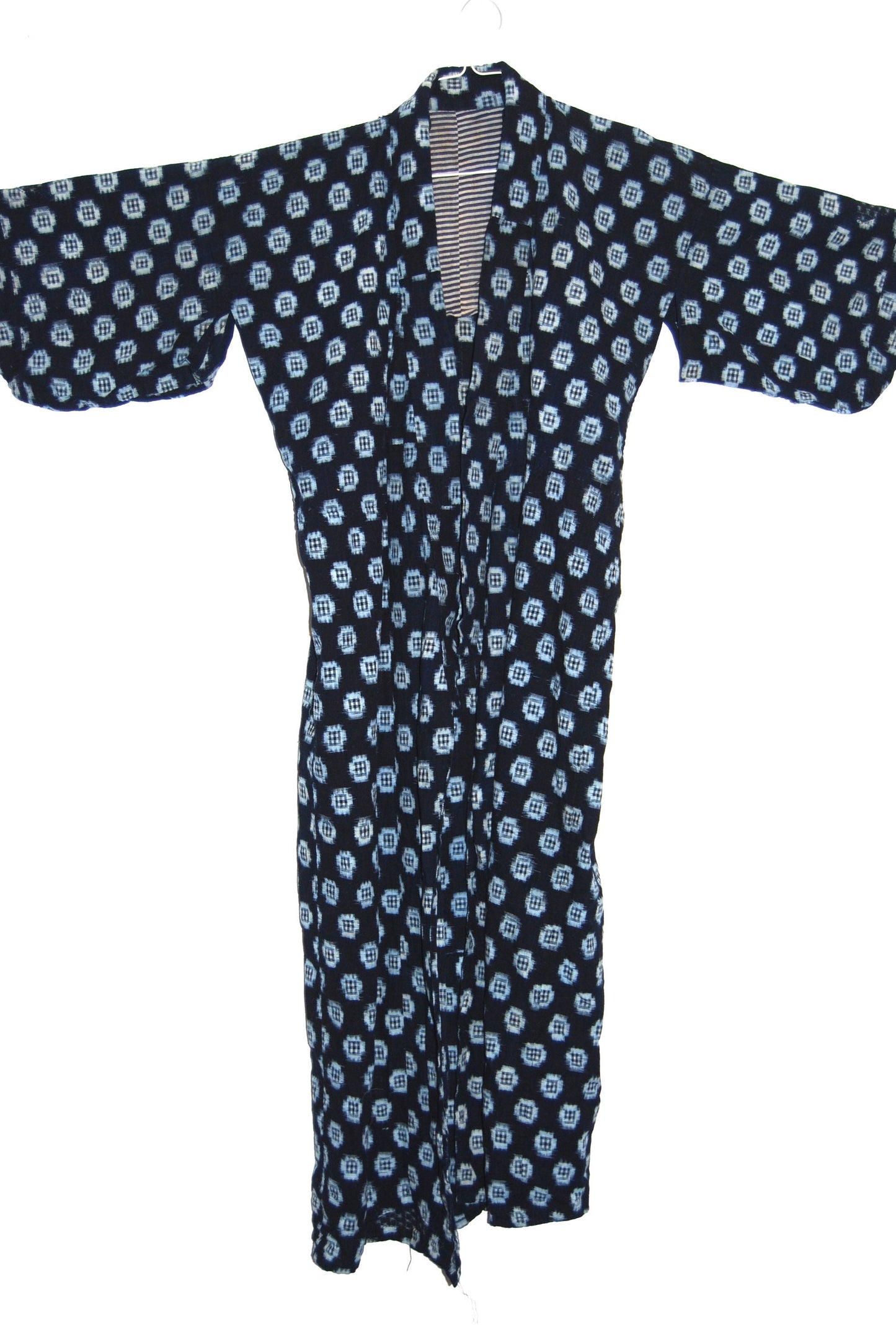 Vintage Indigo Ikat (Kasuri) Japanese Boro Noragi Kimono