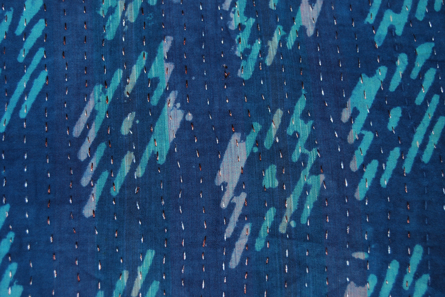 Vintage Block Print Kantha Blanket Throw Overdyed In Natural Indigo Dye