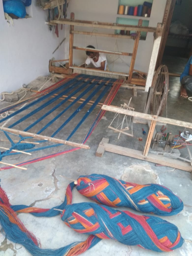 Orange Handwoven Woolen Shawl Or Throw From Kutch, India