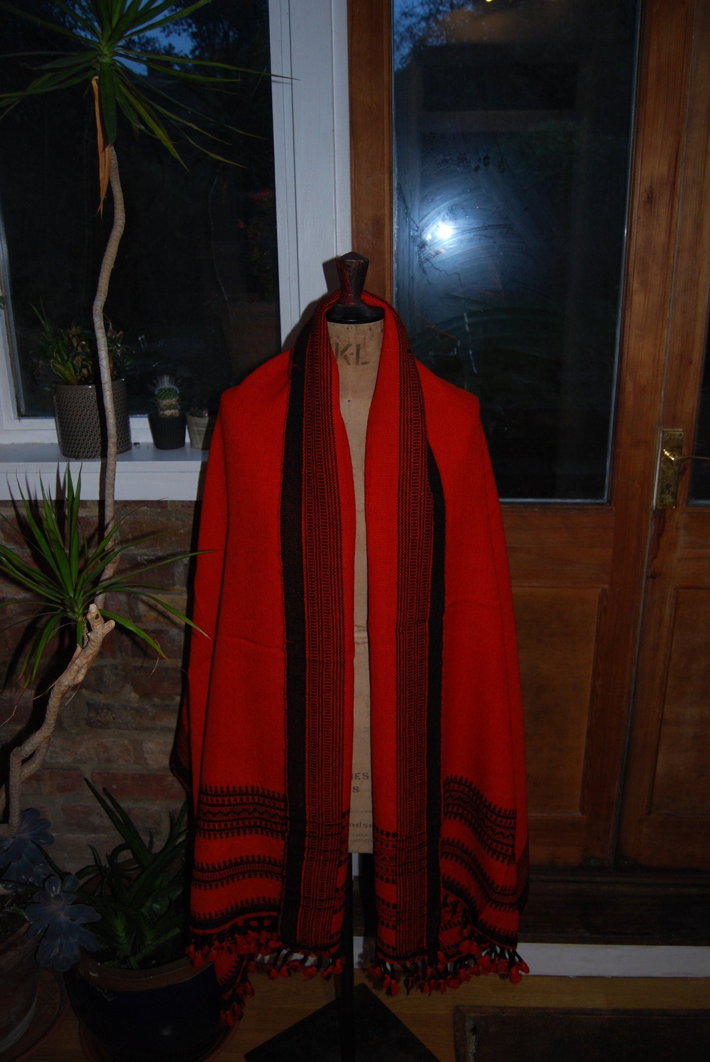 Orange Handwoven Woolen Shawl Or Throw From Kutch, India