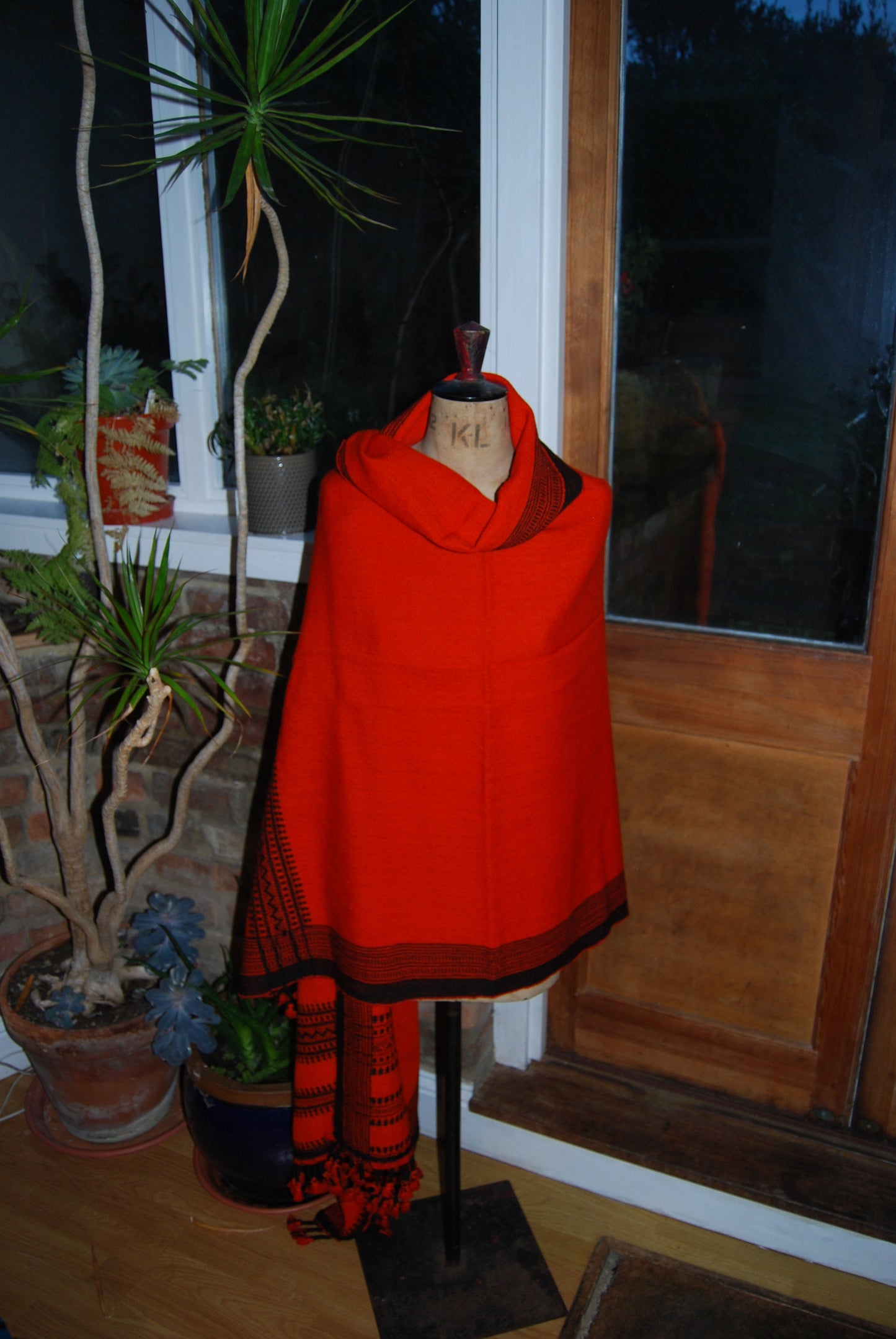 Orange Handwoven Woolen Shawl Or Throw From Kutch, India