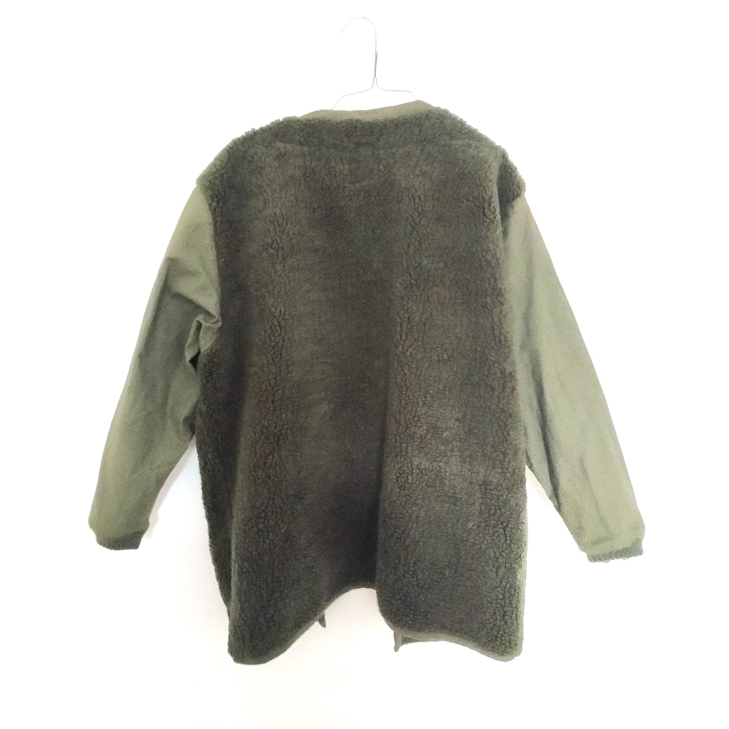 Vintage Army Issue Deep Pile Fleece Cardigan Kimono Liner With Contrast Sleeves. From the 1990’s