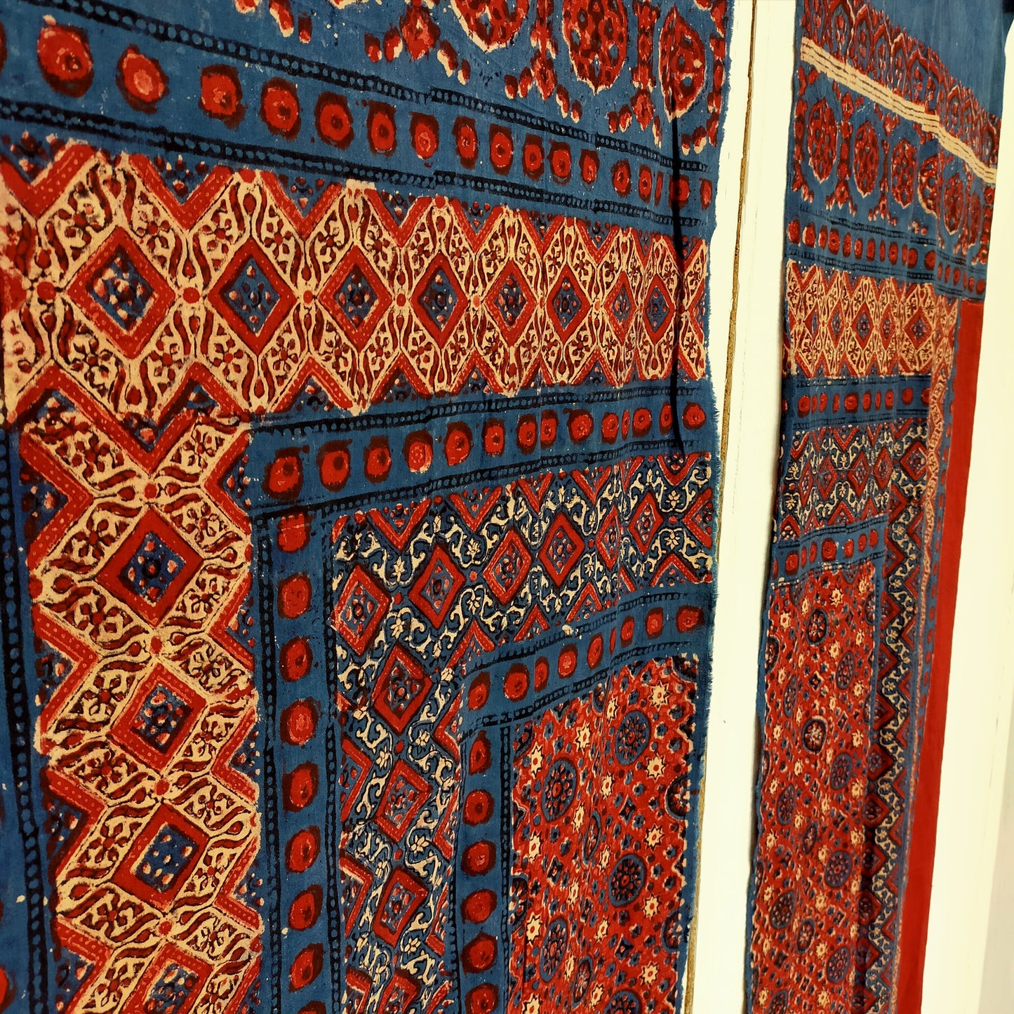 Two Naturally Dyed, Ajrakh Block Printed Throws, Shawls Or Fabric