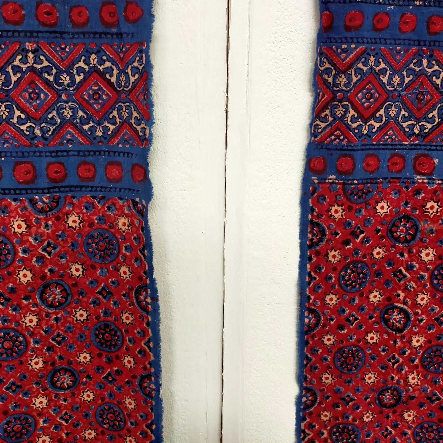 Two Naturally Dyed, Ajrakh Block Printed Throws, Shawls Or Fabric