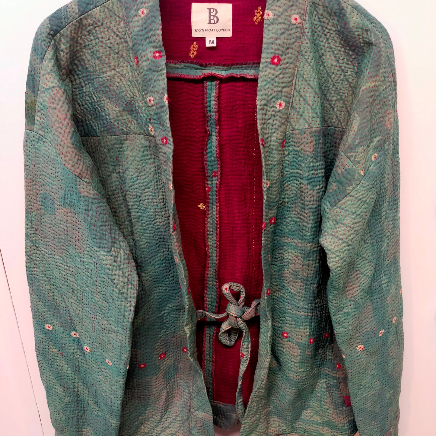 Fair Trade Kantha Kimono Jacket -Unisex Green Hand-Stitched