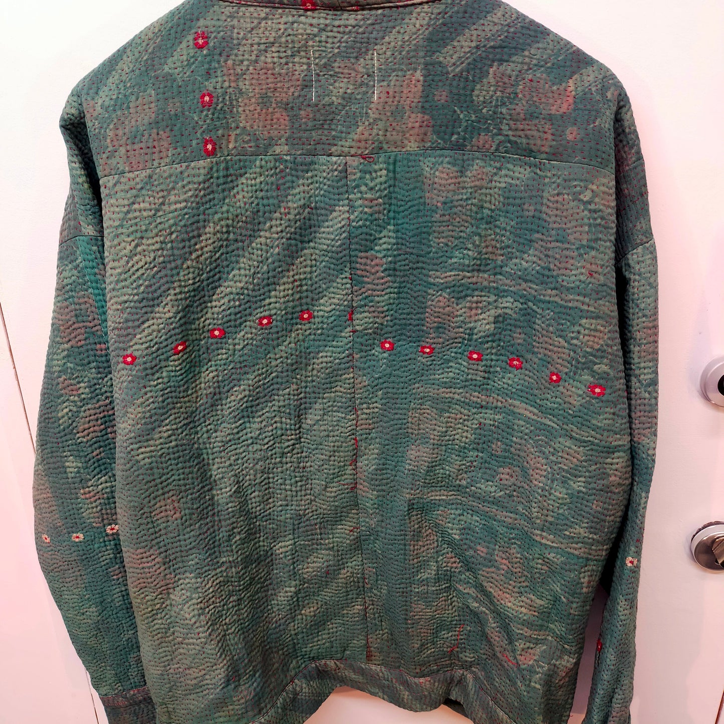 Fair Trade Kantha Kimono Jacket -Unisex Green Hand-Stitched