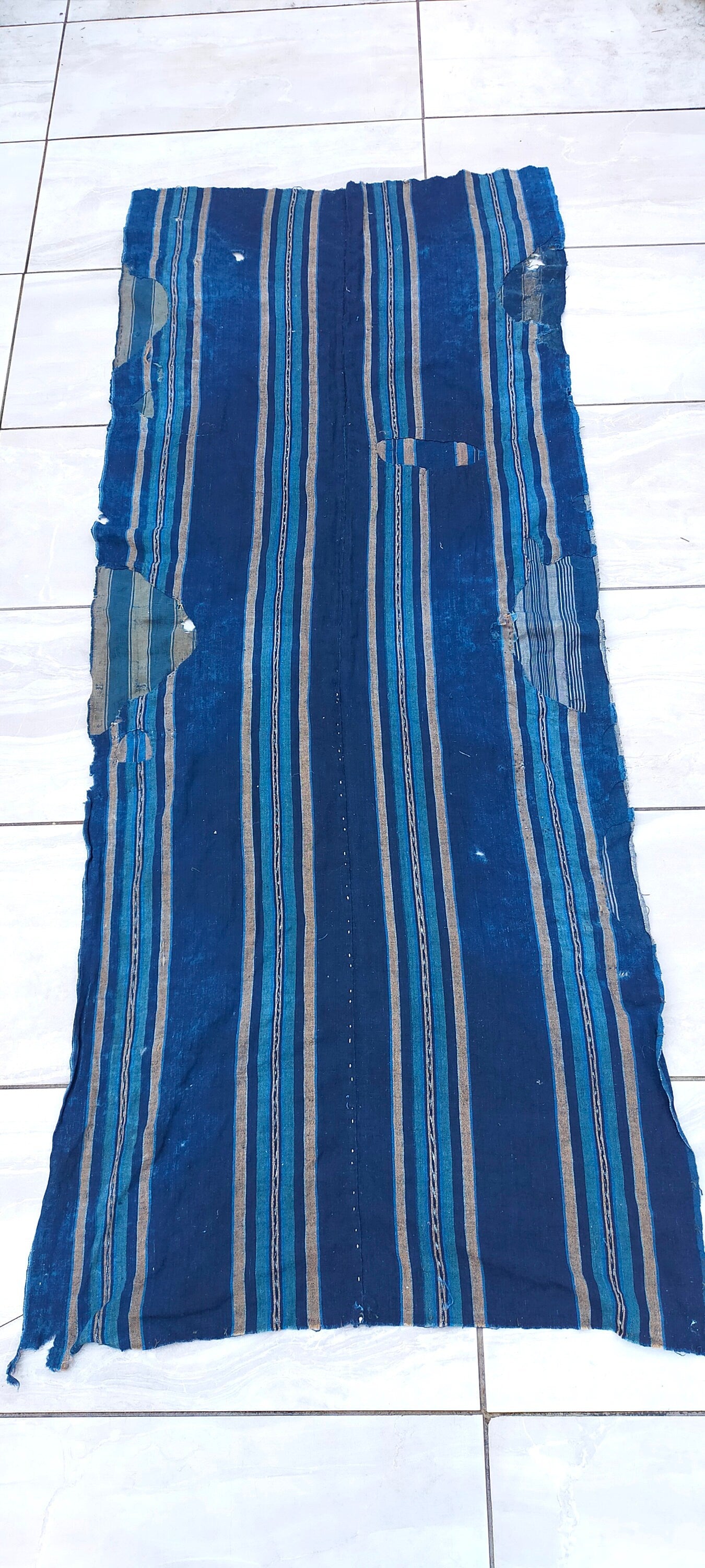 Japanese Boro Indigo Patchwork Cotton Handwoven Fabric