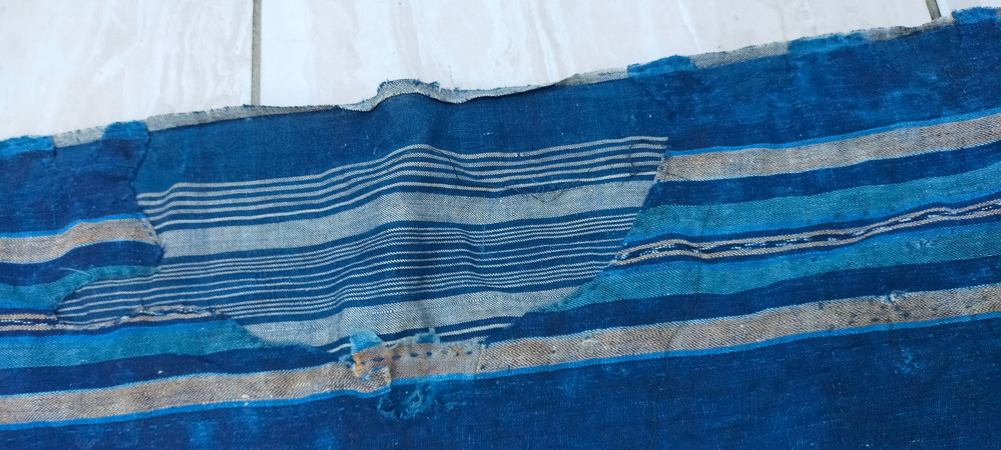 Japanese Boro Indigo Patchwork Cotton Handwoven Fabric