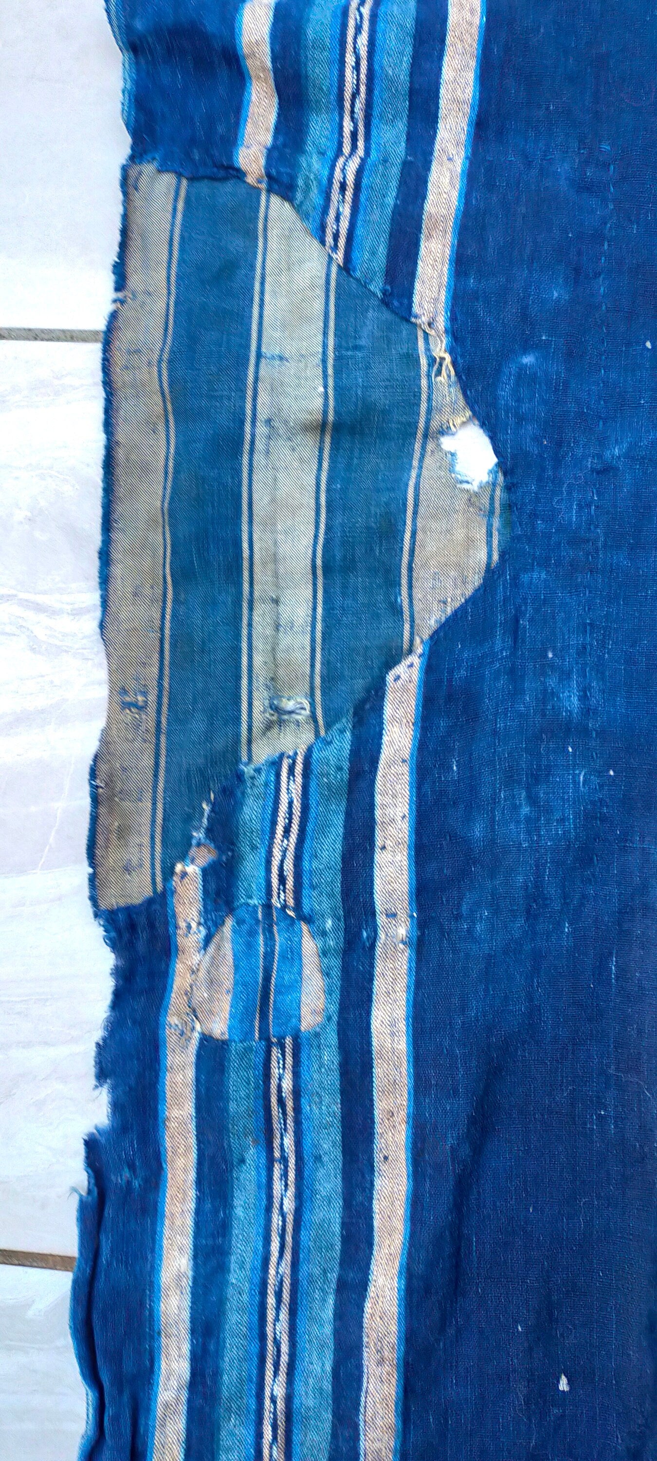 Japanese Boro Indigo Patchwork Cotton Handwoven Fabric