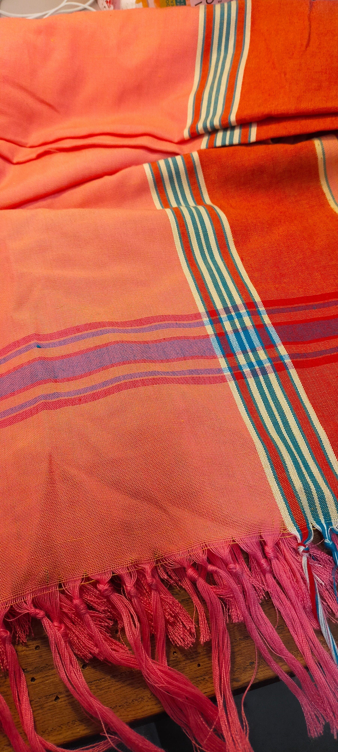 Two Tone, Handwoven Indian Khadi Pink Yellow Cotton Shawls