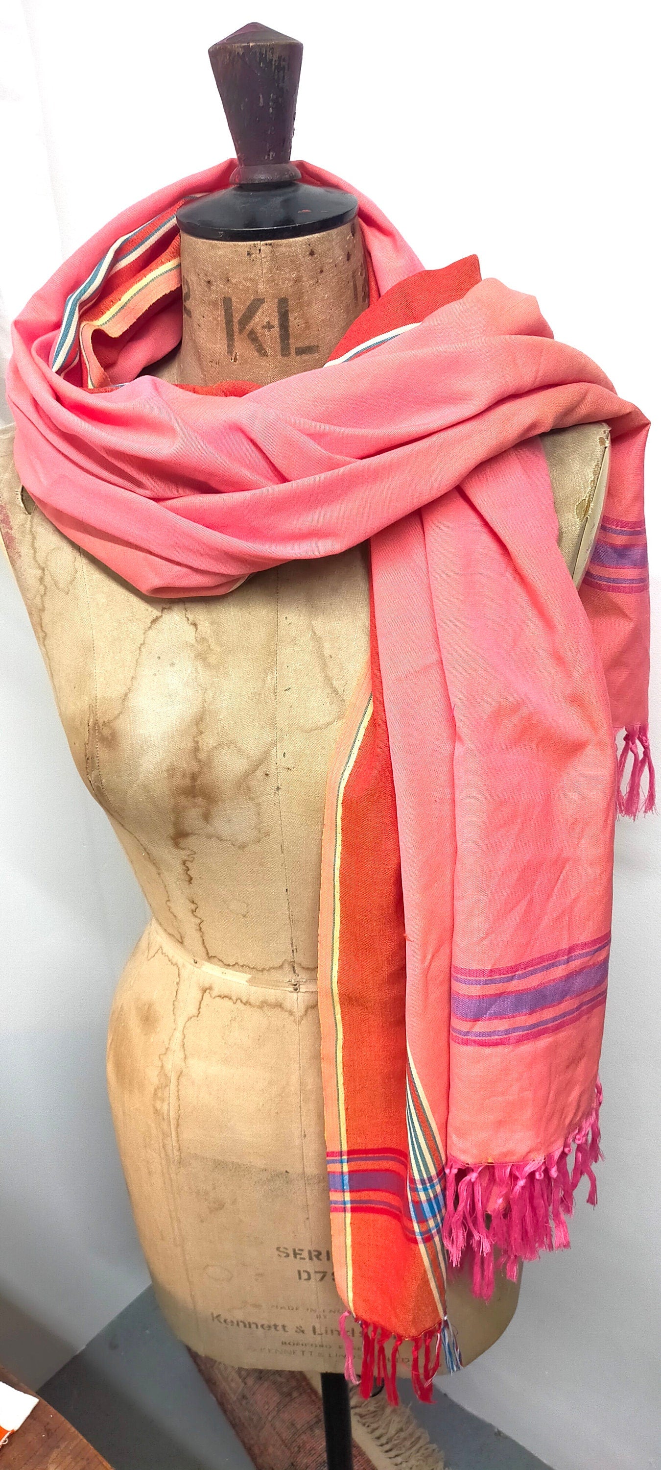 Two Tone, Handwoven Indian Khadi Pink Yellow Cotton Shawls