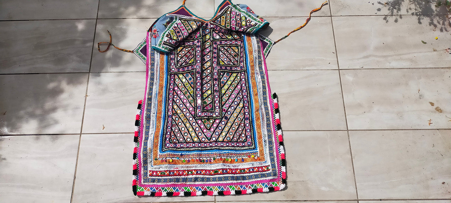 Intricate Hand Embroidered And Beaded Mirror work Banjara Tunic Dress Made By The Meghwal Nomadic Tribe From Kutch, Gujarat