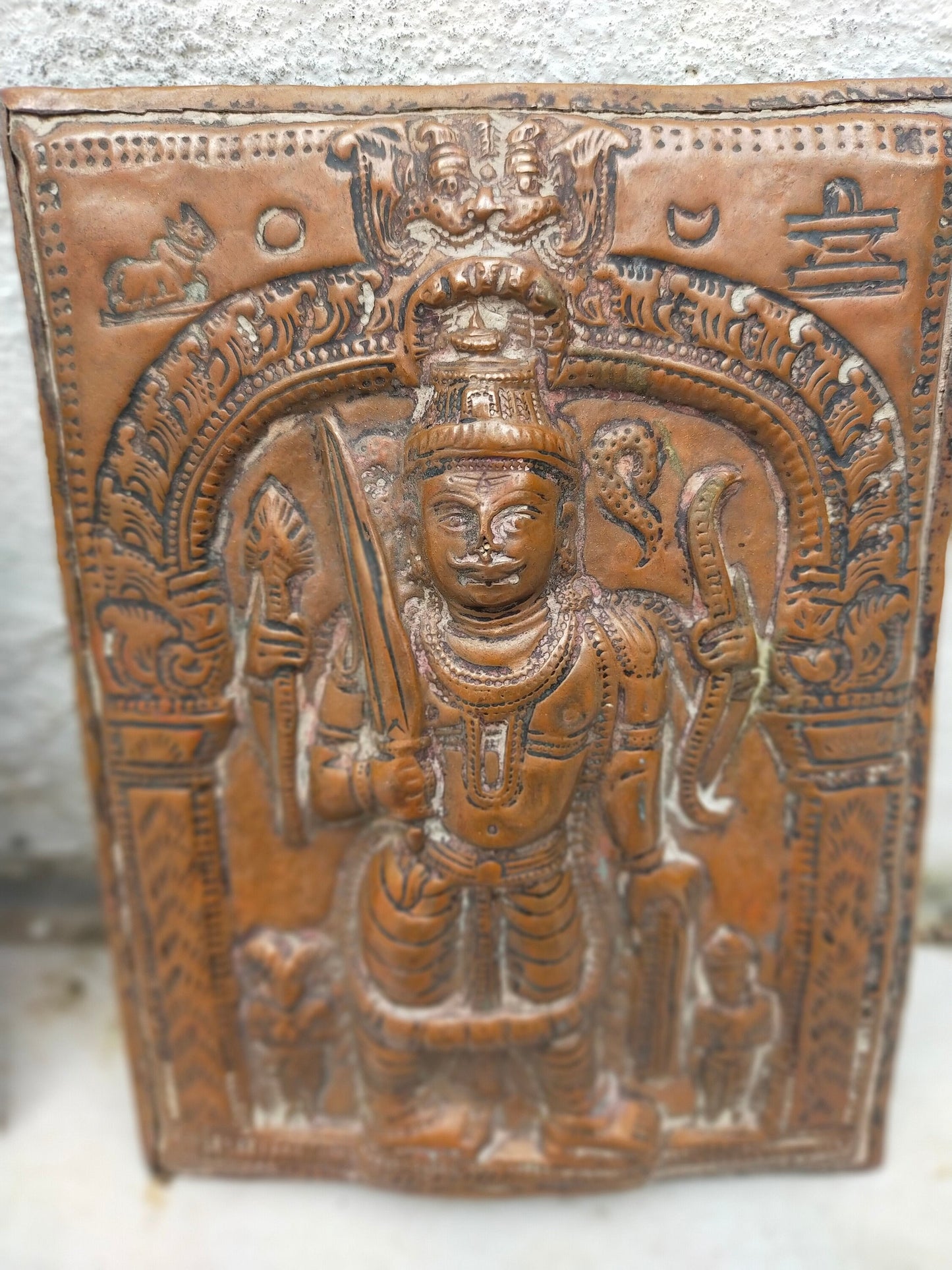 Two Rare Hindu Veerbhadra Religious Copper Relief Wall Plaques From Kutch, Gujarat