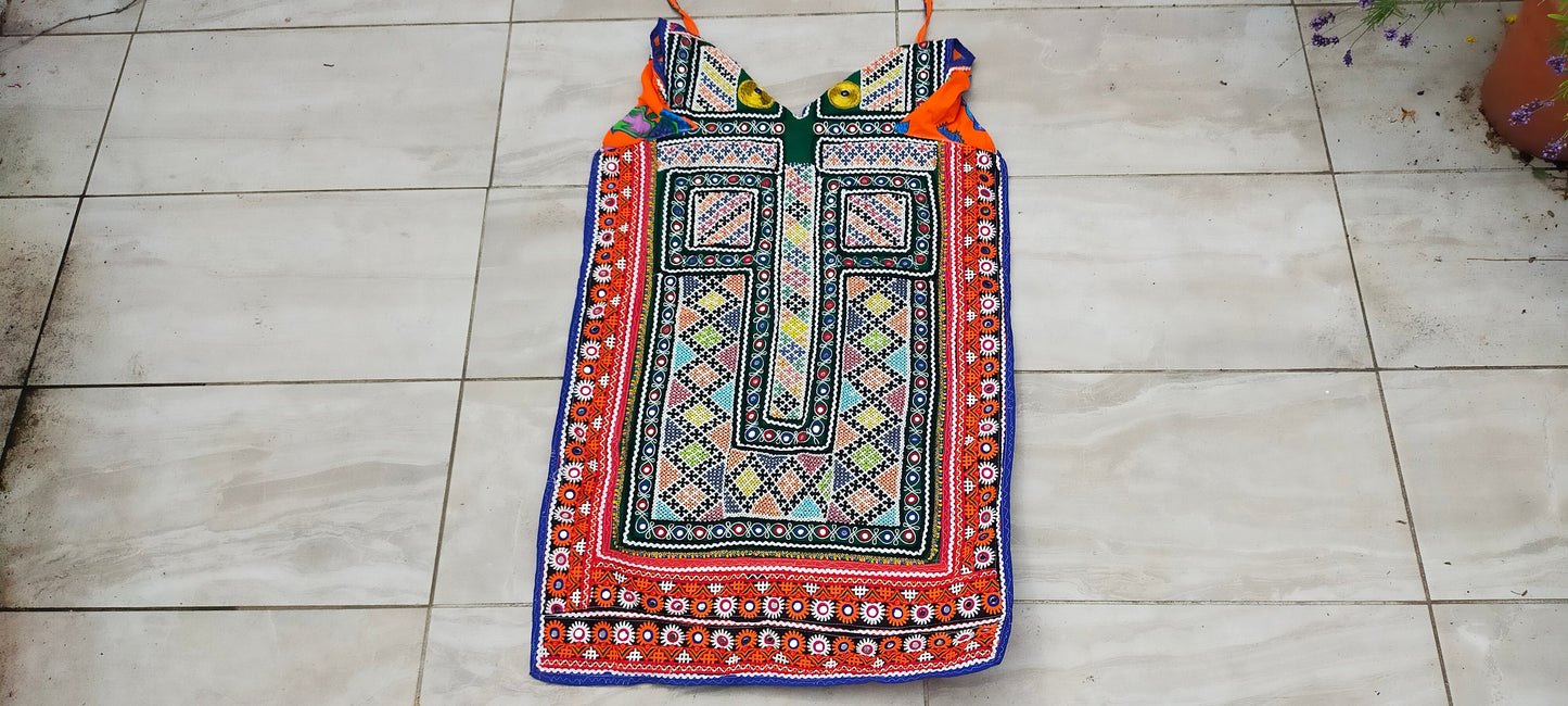Hand-Beaded Mirrorwork Banjara Tunic Dress Made By The Meghwal Nomadic Tribe From Kutch, Gujarat