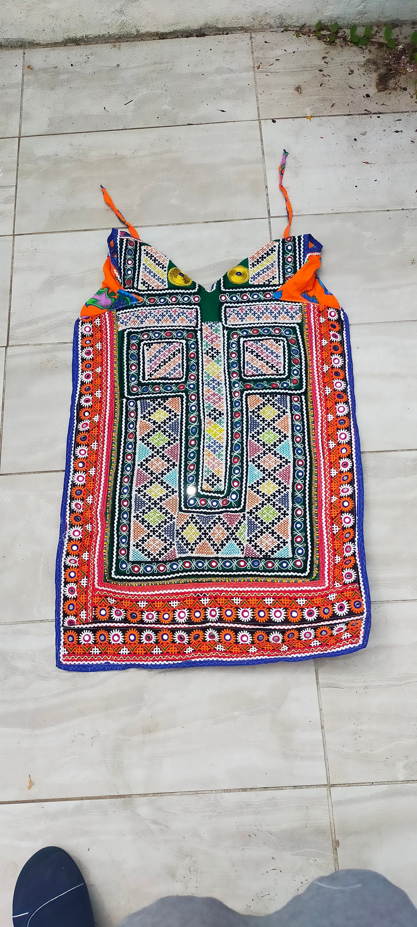 Hand-Beaded Mirrorwork Banjara Tunic Dress Made By The Meghwal Nomadic Tribe From Kutch, Gujarat