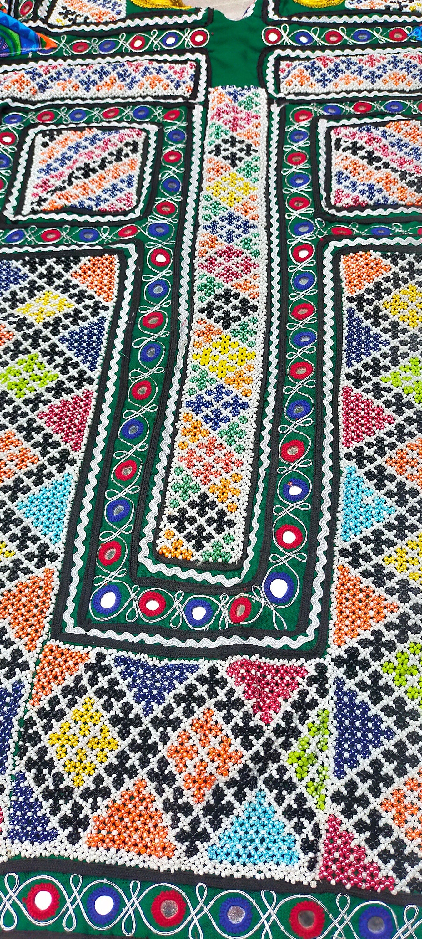 Hand-Beaded Mirrorwork Banjara Tunic Dress Made By The Meghwal Nomadic Tribe From Kutch, Gujarat
