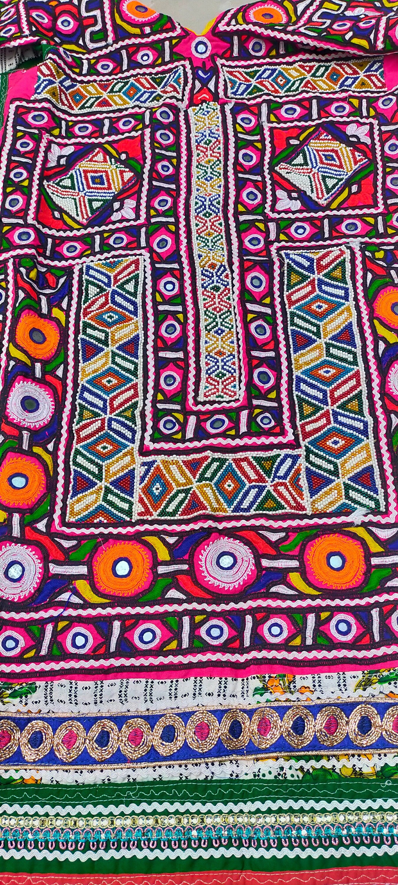 Beaded Mirror-Work Banjara Tunic Dress Made By The Meghwal Nomadic Tribe From Kutch, Gujarat - Intricate Hand Embroidered