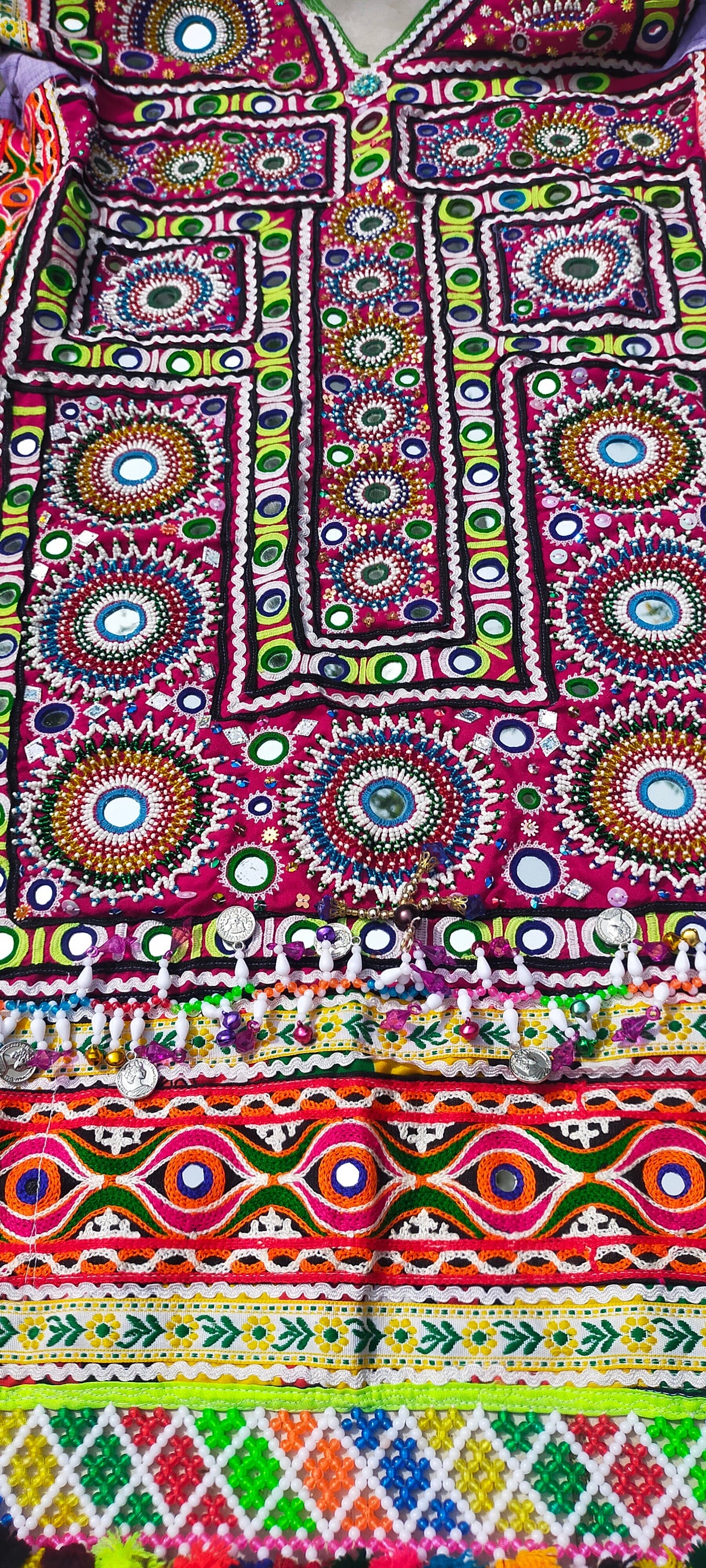Intricate Hand Stitched And Beaded Mirror work Banjara Tunic Dress Made By The Meghwal Nomadic Tribe From Kutch, Gujarat