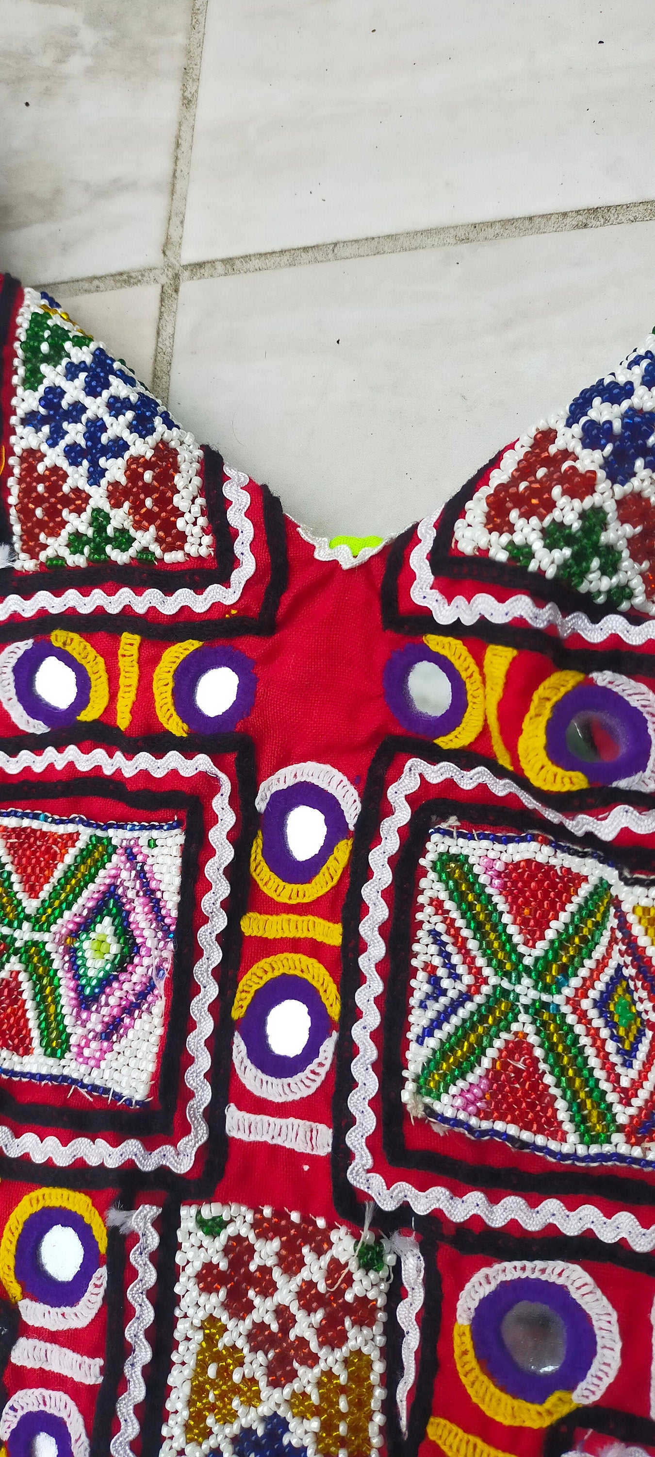 Beaded Mirror work Banjara Tunic Dress Made By The Meghwal Nomadic Tribe From Kutch, Gujarat - Hand-Stitched Embroidery