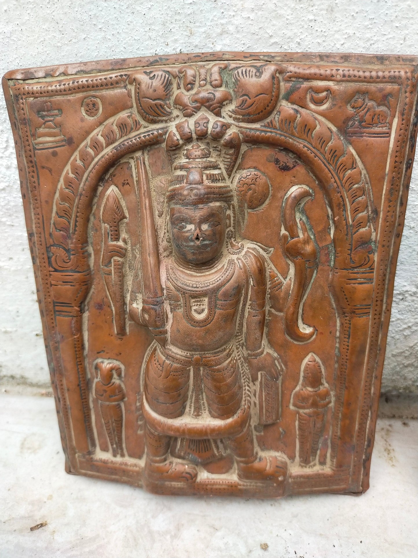 Two Rare Hindu Veerbhadra Religious Copper Relief Wall Plaques From Kutch, Gujarat