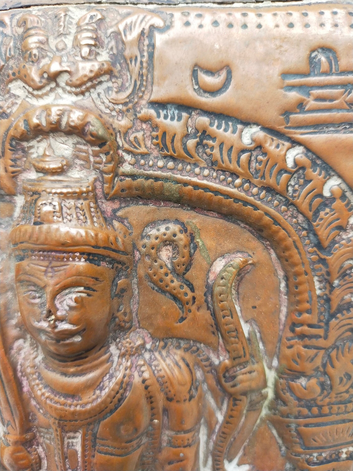 Two Rare Hindu Veerbhadra Religious Copper Relief Wall Plaques From Kutch, Gujarat