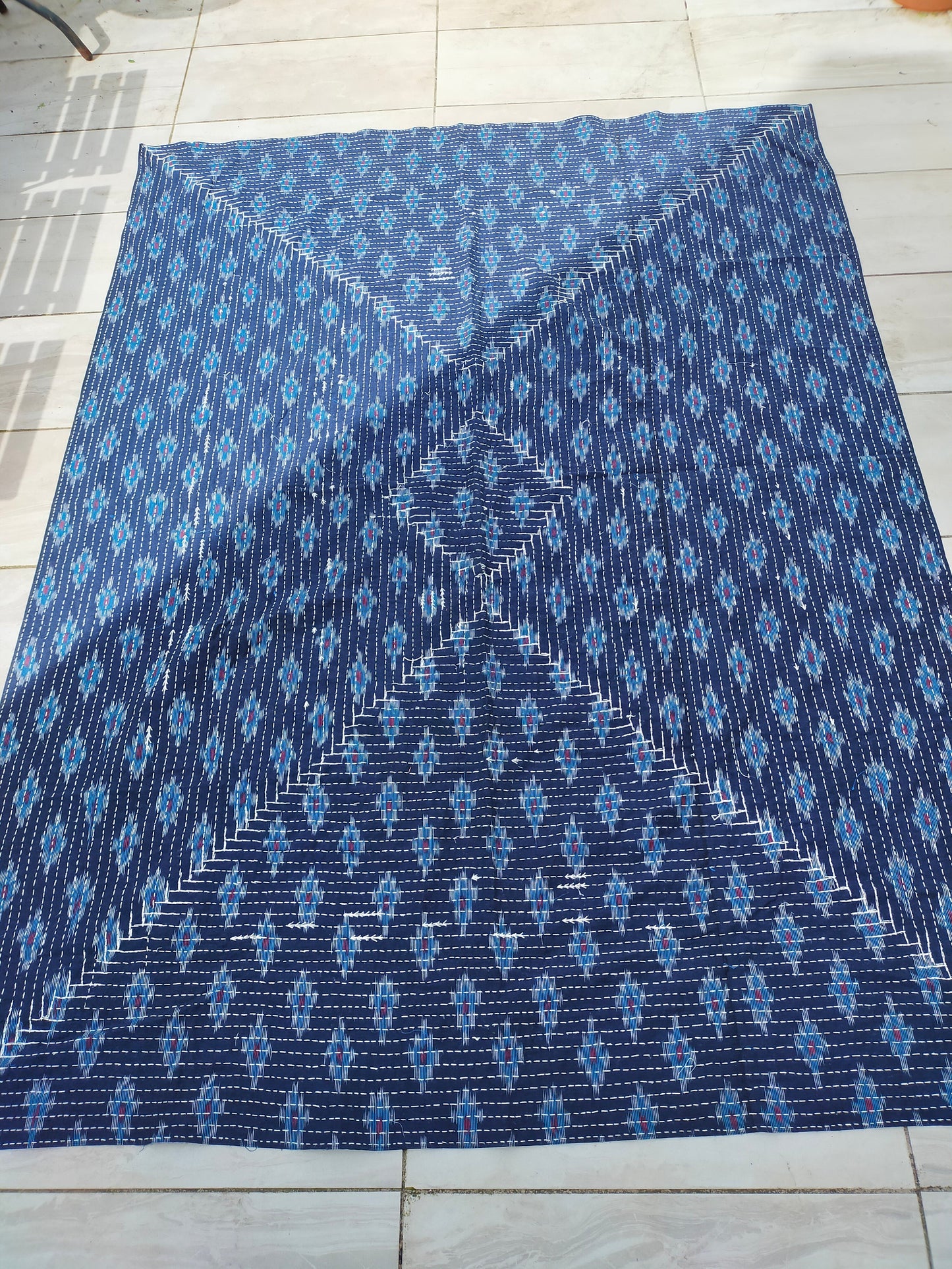 Indigo Stripe and Checked Recycled Cotton Kantha Quilt From India