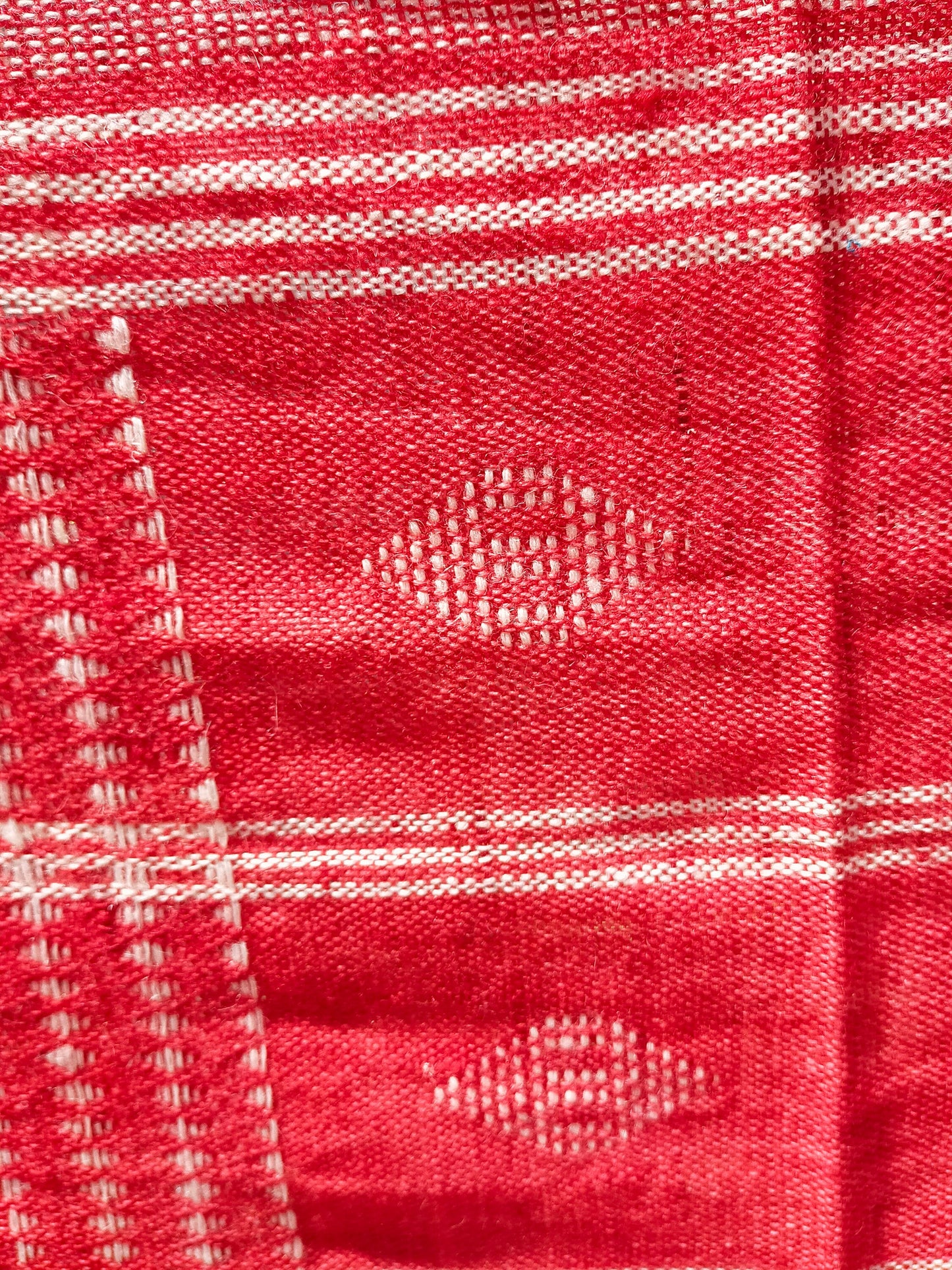 Handwoven Red And White Wool Shawl/Throw/Blanket From Kutch, Gujarat.