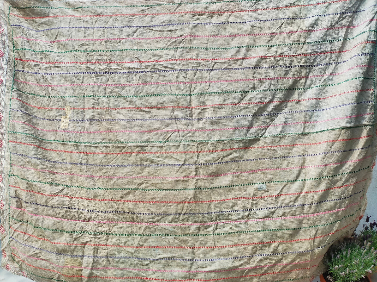 Vintage Hand-Stitched Kantha Quilt Made From Recycled Cotton Saris