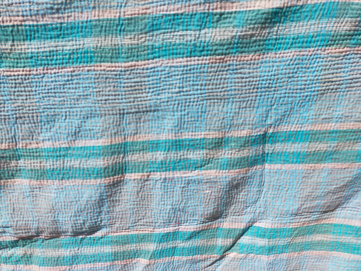 Vintage Patchwork Kantha Blanket/Throw From India Made From Recycled Cotton Saris Hand-Stitched Together.