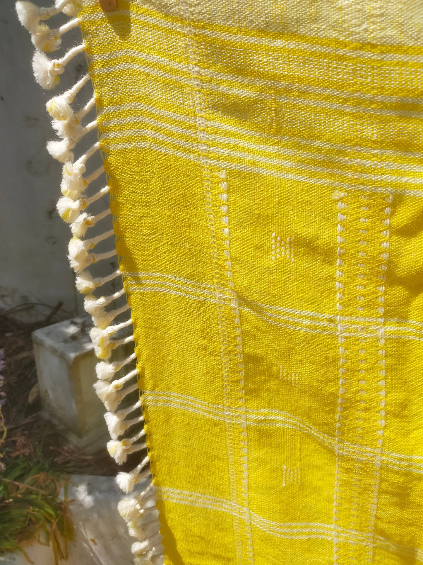 Handwoven Wool Shawl/Throw/Blanket From Kutch, Gujarat. Bright Yellow