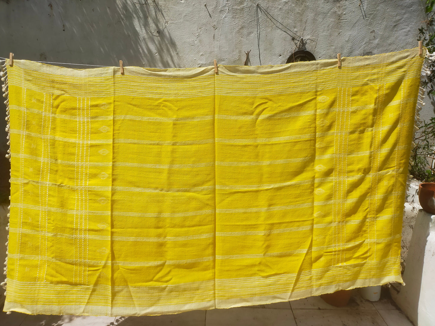 Handwoven Wool Shawl/Throw/Blanket From Kutch, Gujarat. Bright Yellow