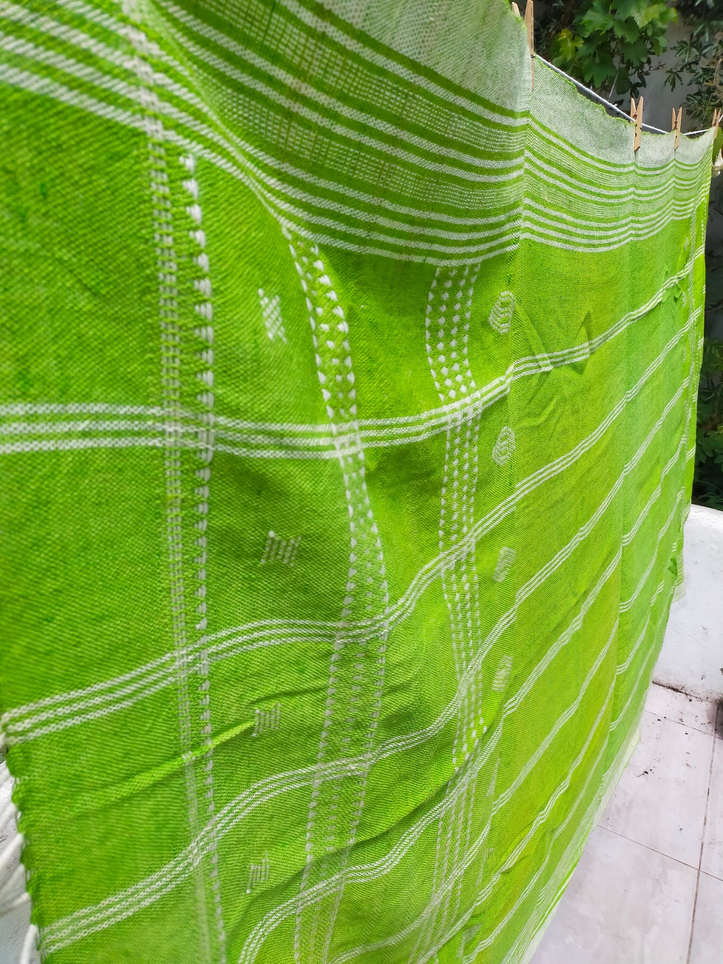 Handwoven Lime Green Wool Shawl/Throw/Blanket From Kutch, Gujarat.