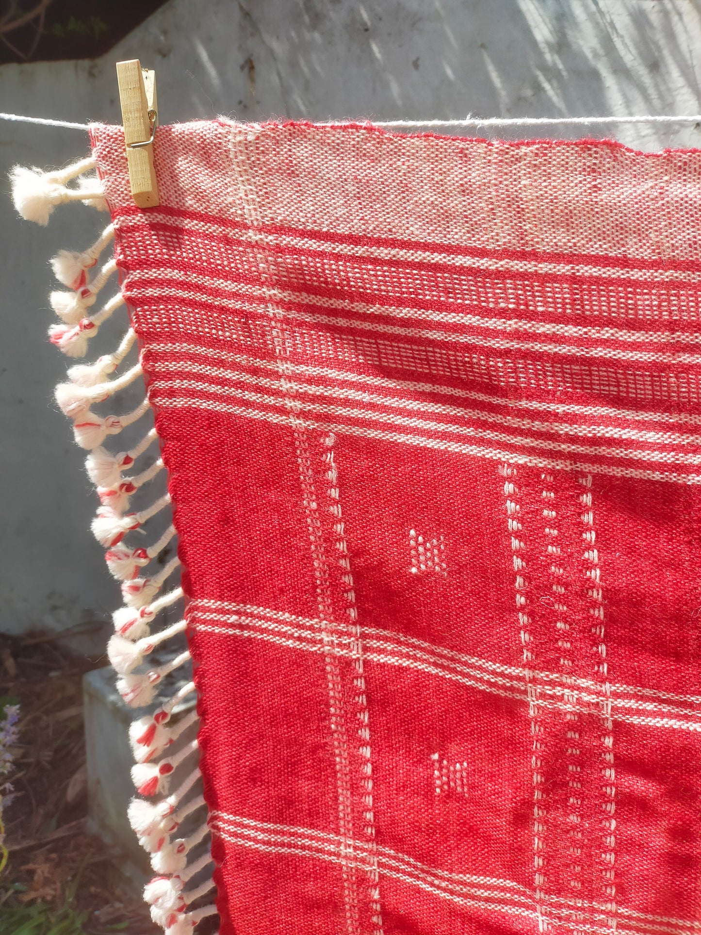 Handwoven Red And White Wool Shawl/Throw/Blanket From Kutch, Gujarat.